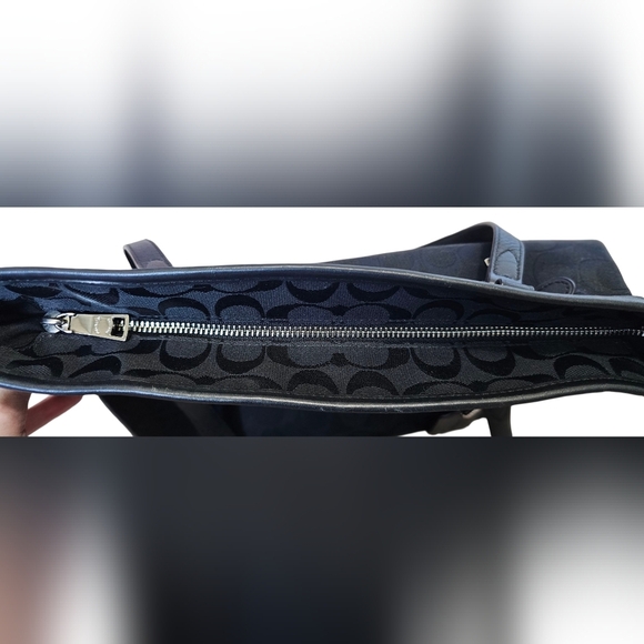 Coach Top Zip Black Signature Monogram Tote with Leather Trim, Horse & Carriage - Picture 9 of 14